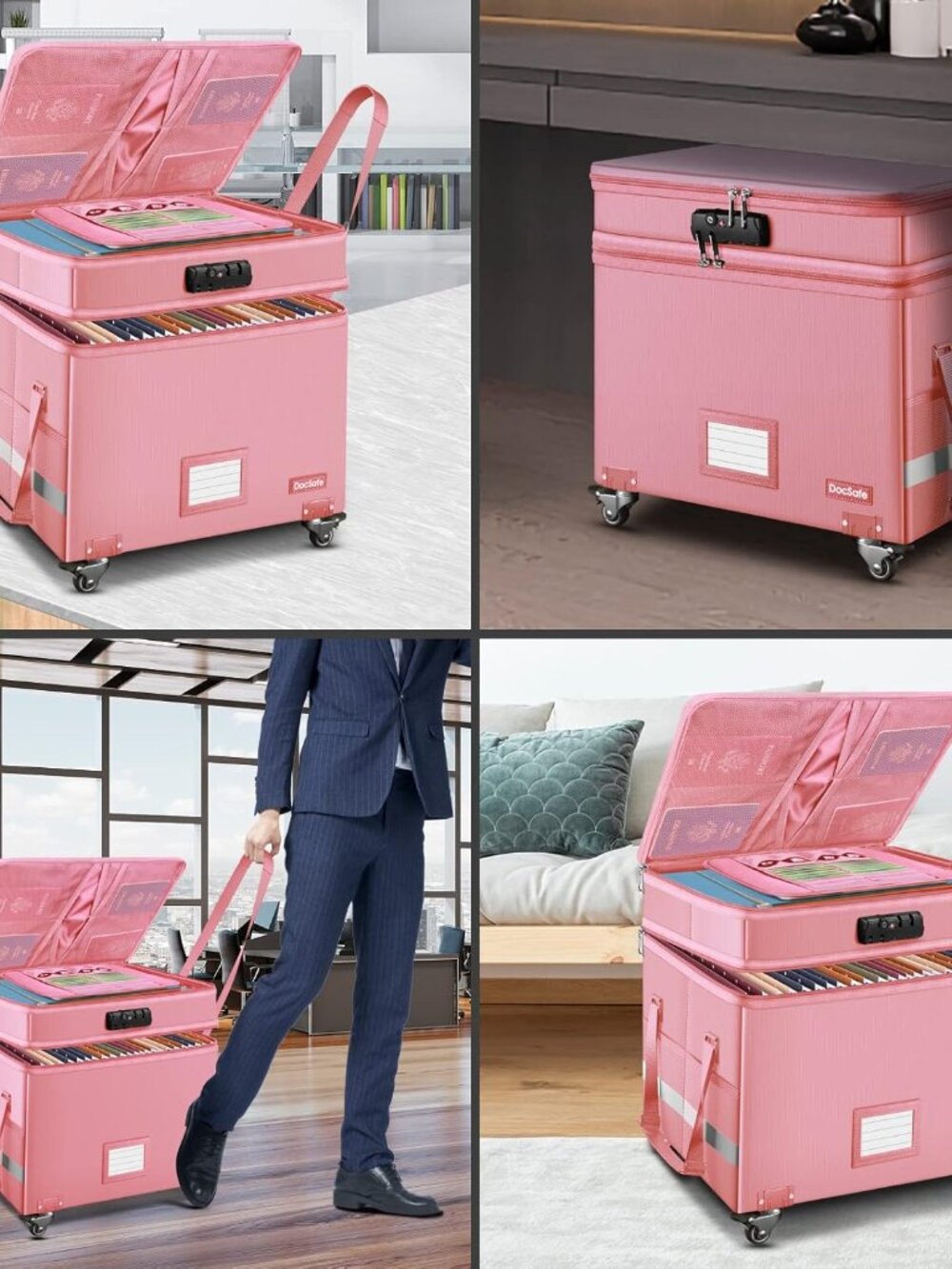 File Box with Lock,2-Layer Fireproof Document Box with Wheels,Collapsible Rollin - Picture 4 of 9